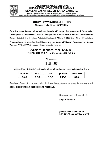 Detail Surat Keterangan Lulus Sd Nomer 35