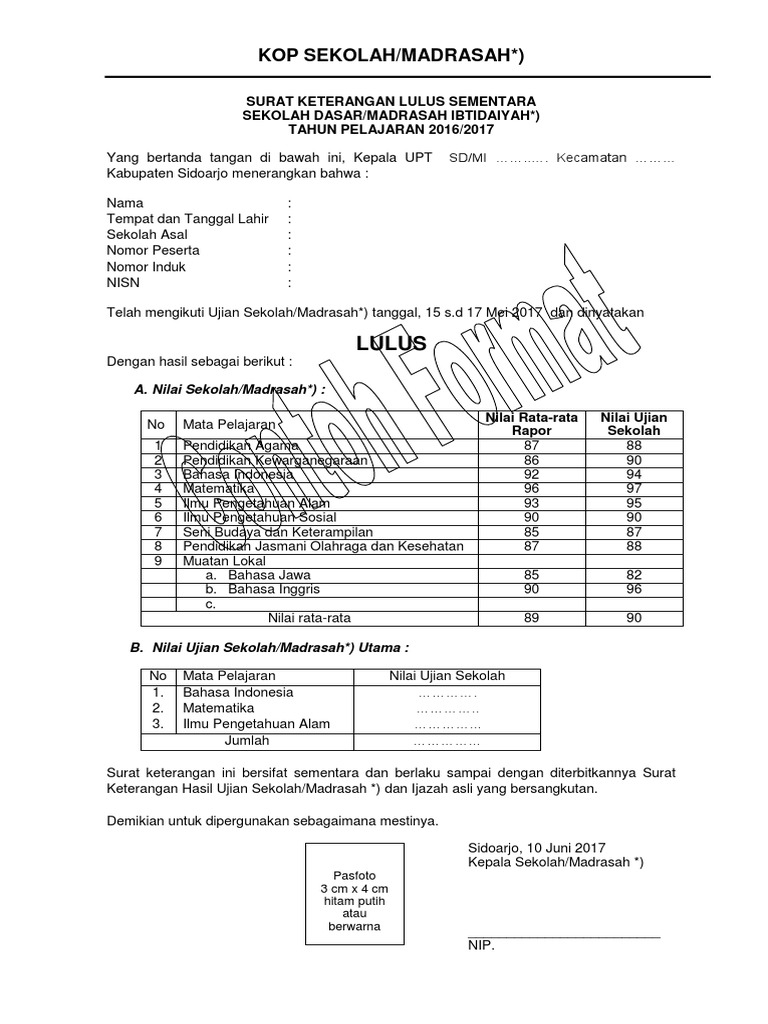 Detail Surat Keterangan Lulus Sd Nomer 42