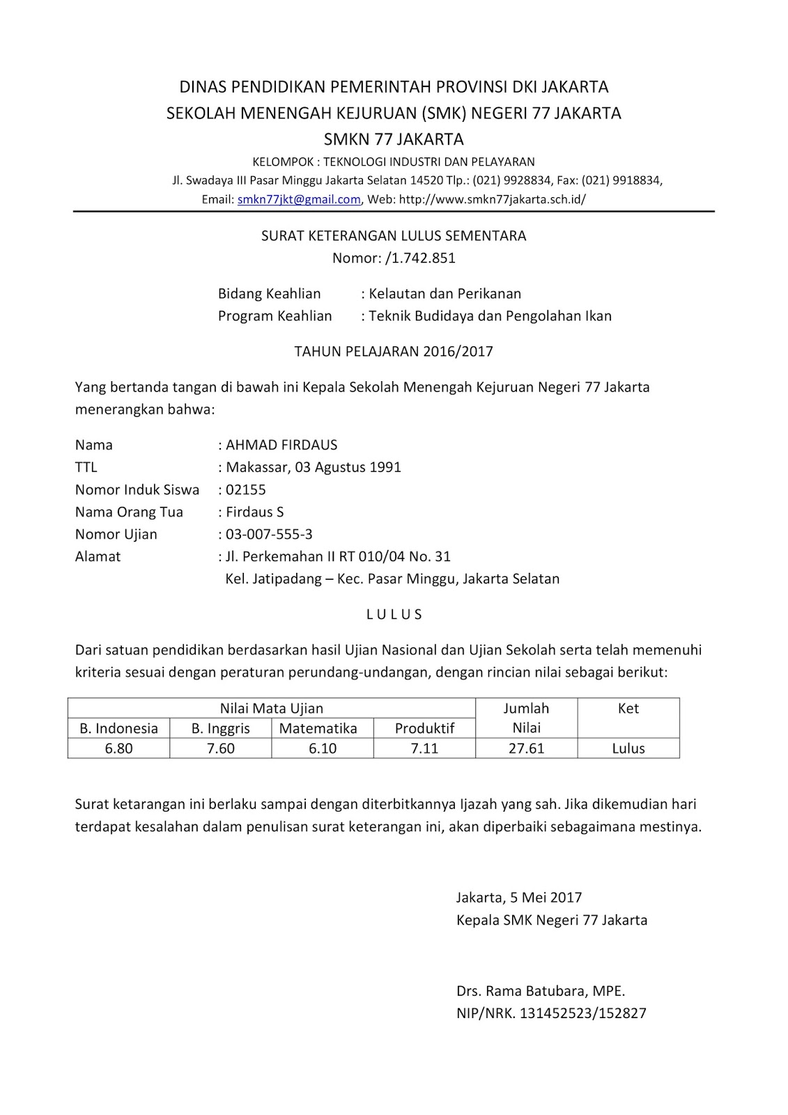 Detail Surat Keterangan Lulus Sd Nomer 51