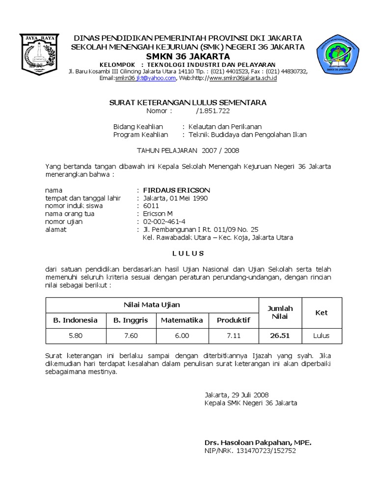 Detail Surat Keterangan Lulus Smk Koleksi Nomer 13