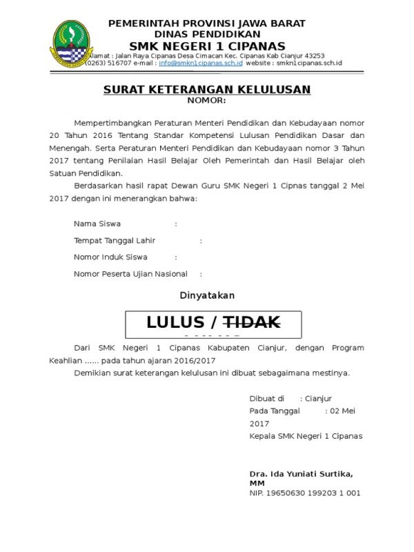 Detail Surat Keterangan Lulus Smp Nomer 42