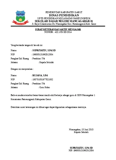 Detail Surat Keterangan Mengajar Dari Kepala Sekolah Nomer 17