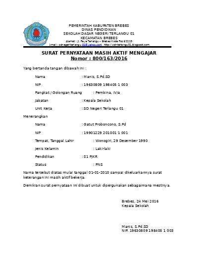 Detail Surat Keterangan Mengajar Dari Kepala Sekolah Nomer 23