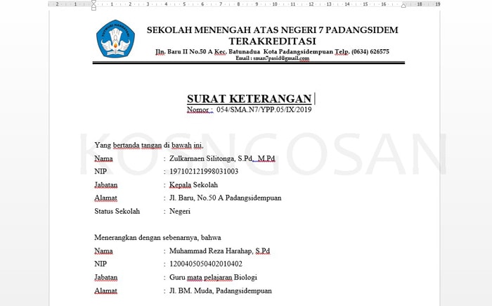 Detail Surat Keterangan Mengajar Dari Kepala Sekolah Nomer 33