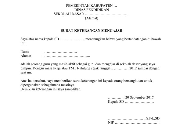 Detail Surat Keterangan Mengajar Dari Kepala Sekolah Nomer 52