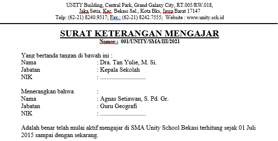 Detail Surat Keterangan Mengajar Dari Kepala Sekolah Nomer 53