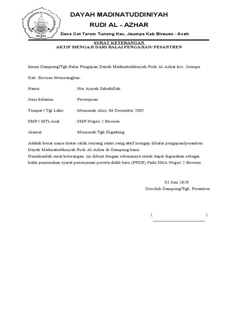 Detail Surat Keterangan Mengaji Nomer 11