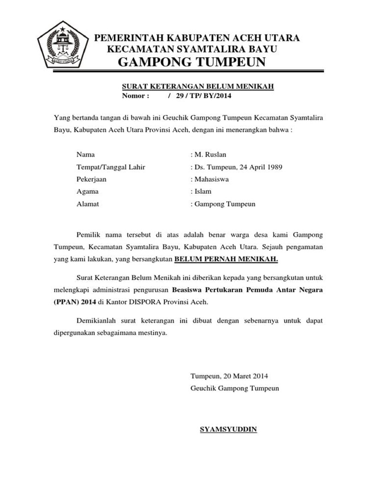 Detail Surat Keterangan Menikah Dari Desa Nomer 9