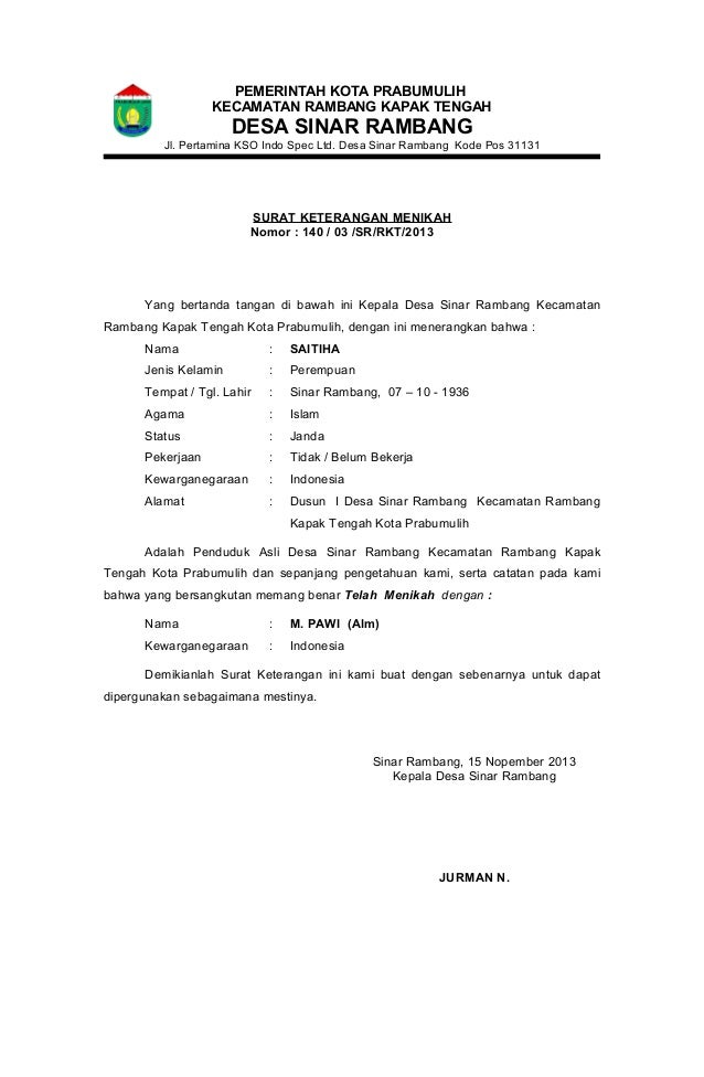 Detail Surat Keterangan Menikah Dari Kelurahan Nomer 4