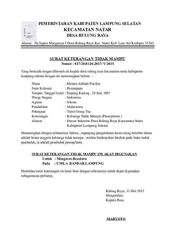Detail Surat Keterangan Miskin Nomer 19