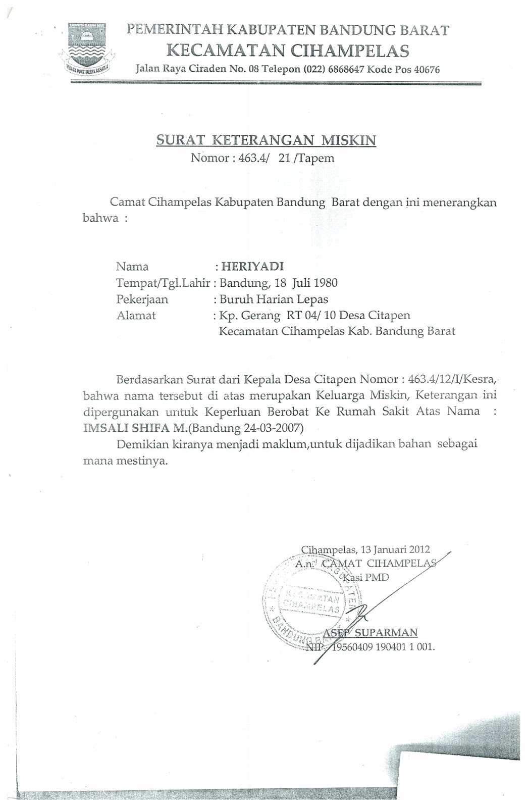 Detail Surat Keterangan Miskin Nomer 30