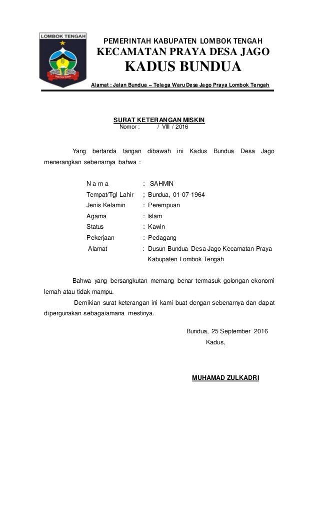 Detail Surat Keterangan Miskin Nomer 31