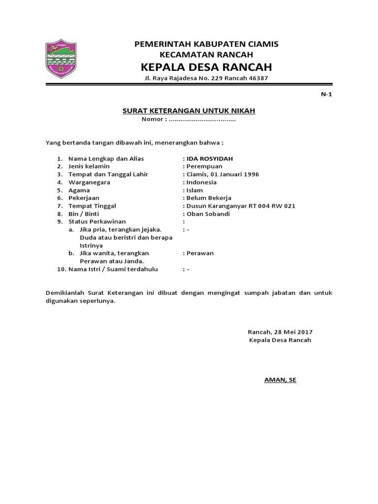 Detail Surat Keterangan Nikah Dari Kua Nomer 14