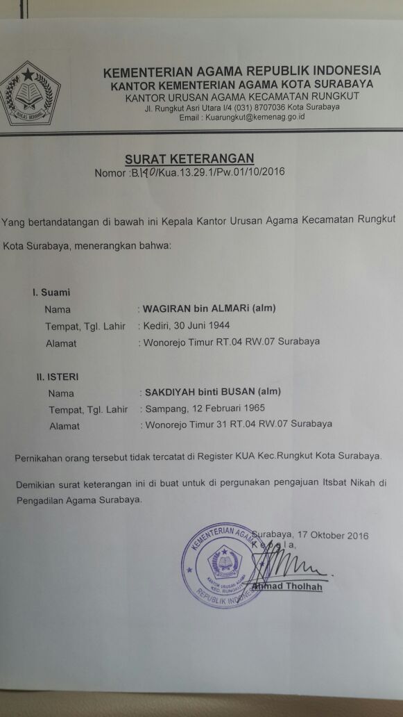 Detail Surat Keterangan Nikah Dari Kua Nomer 22