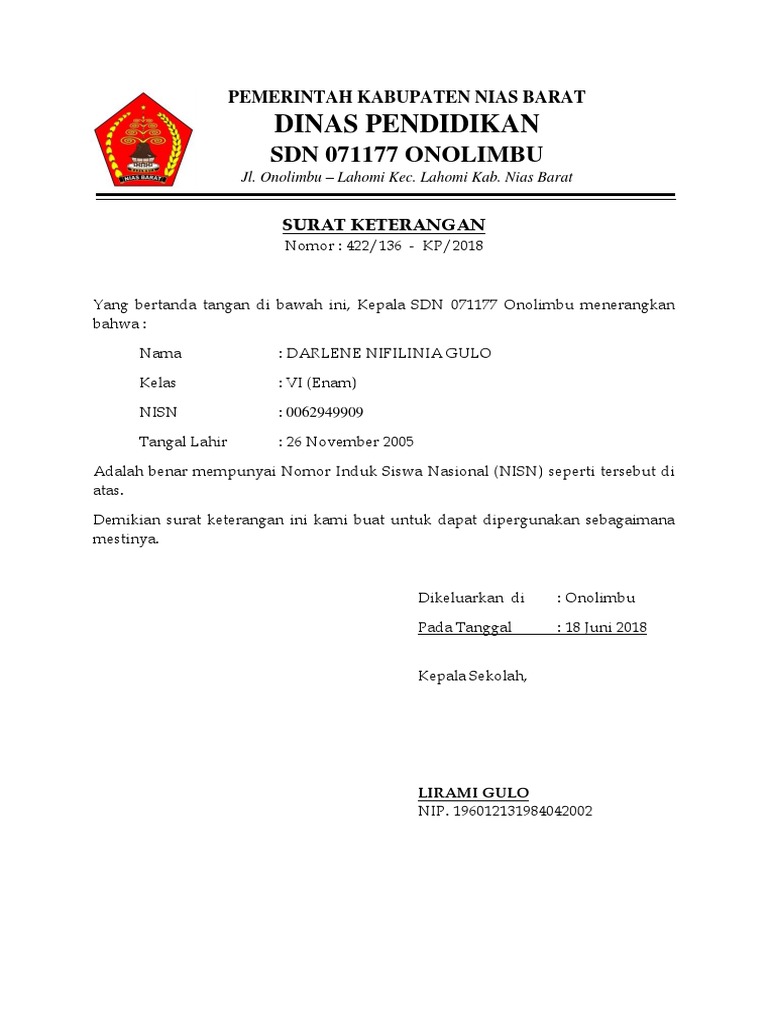 Detail Surat Keterangan Nisn Nomer 25