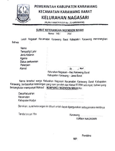 Detail Surat Keterangan Numpang Nikah Nomer 14