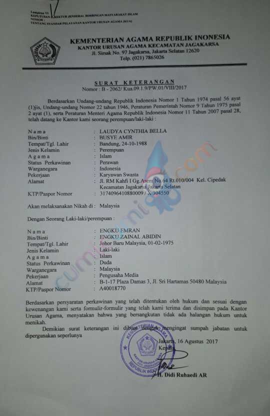 Detail Surat Keterangan Numpang Nikah Nomer 25