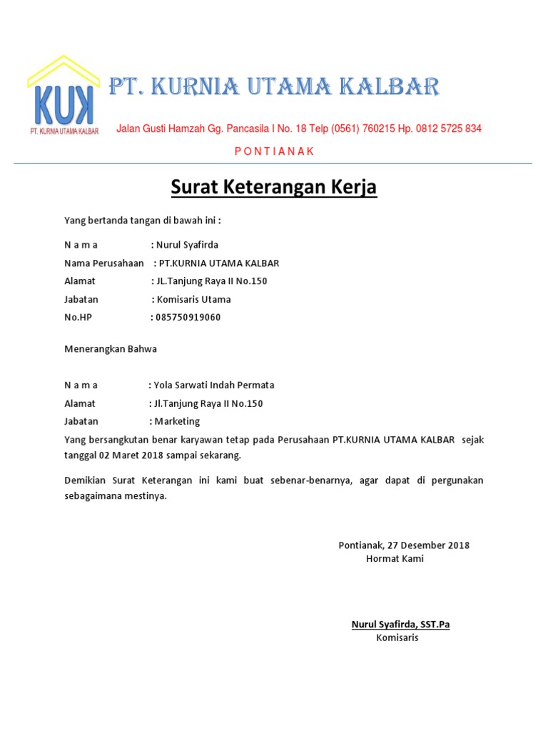 Detail Surat Keterangan Pekerjaan Nomer 14