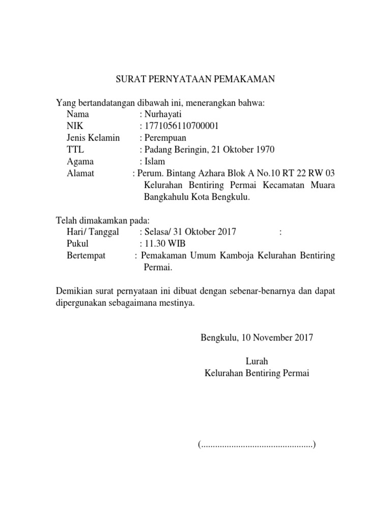 Detail Surat Keterangan Pemakaman Nomer 6