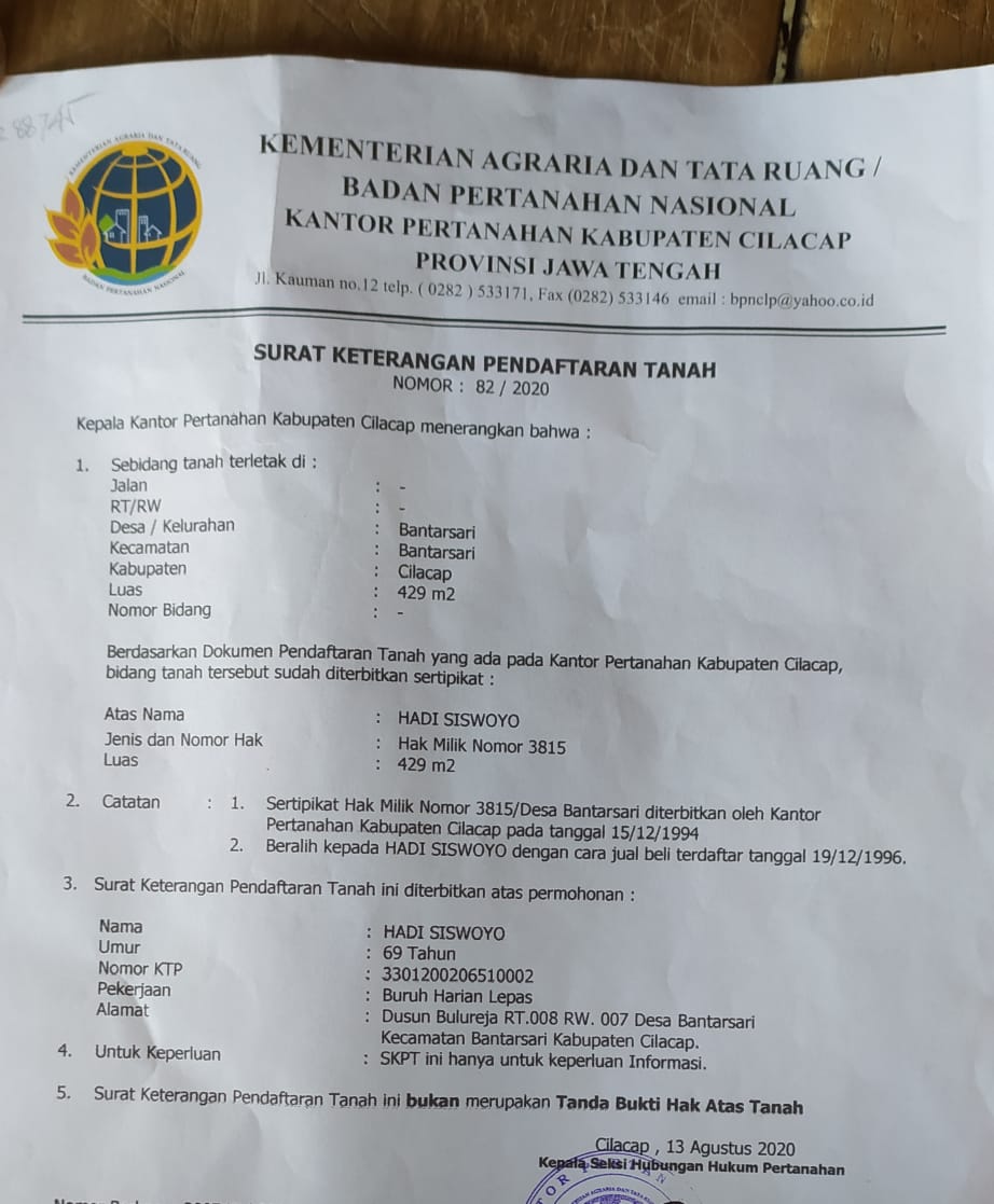 Detail Surat Keterangan Pendaftaran Tanah Nomer 8