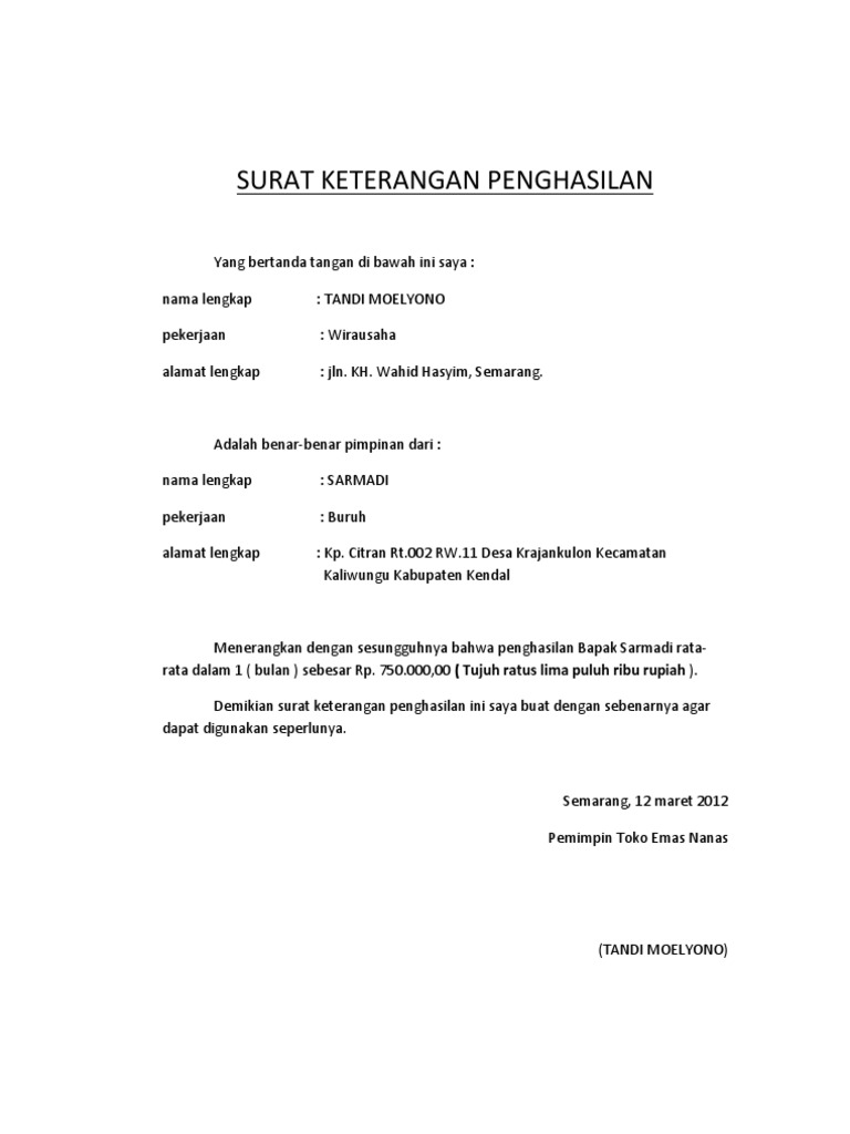 Detail Surat Keterangan Penghasilan Wiraswasta Nomer 7