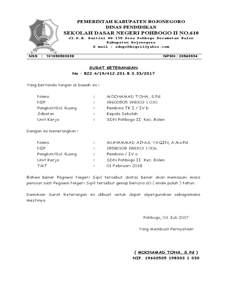 Detail Surat Keterangan Pensiun Nomer 9