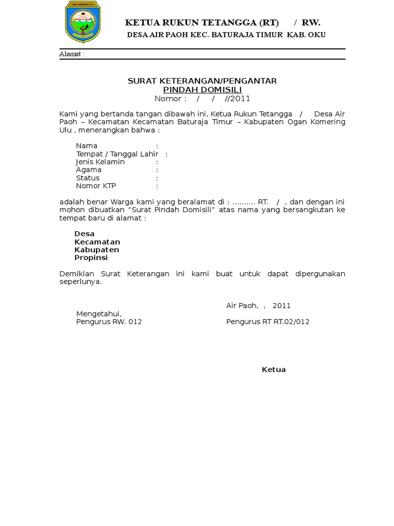 Detail Surat Keterangan Pindah Domisili Nomer 29