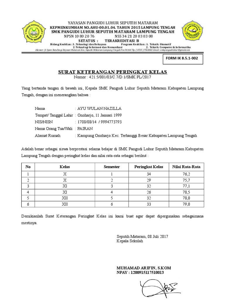 Detail Surat Keterangan Rangking Nomer 8