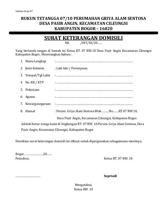 Detail Surat Keterangan Rt Nomer 33