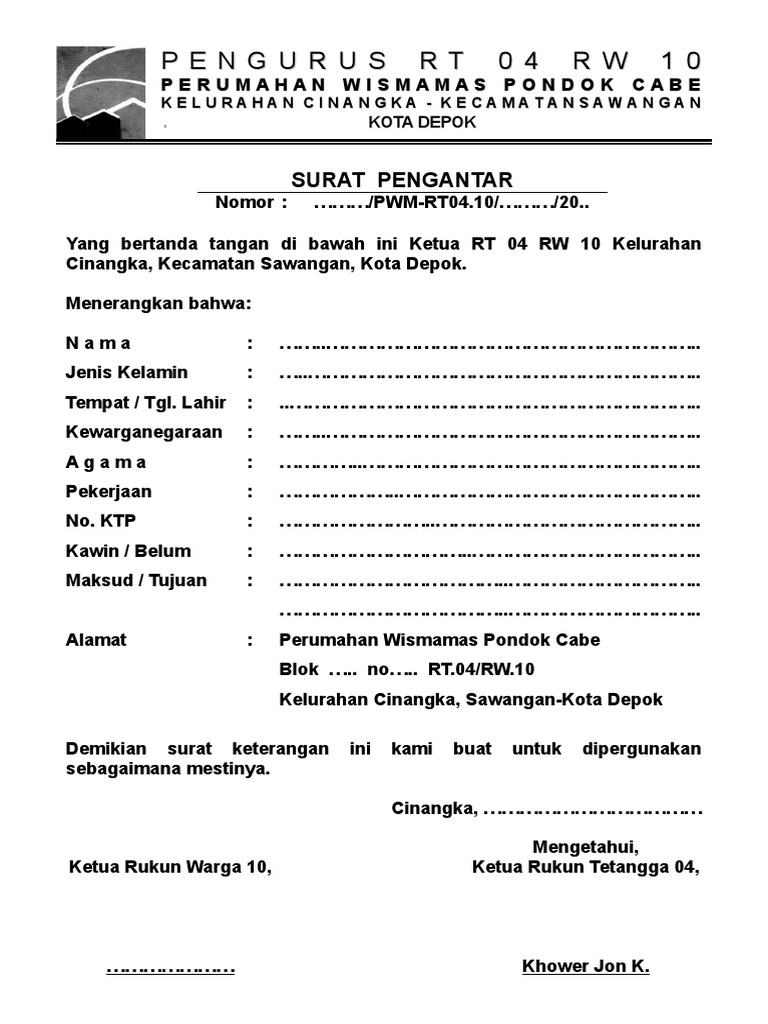 Detail Surat Keterangan Rt Rw Nomer 10