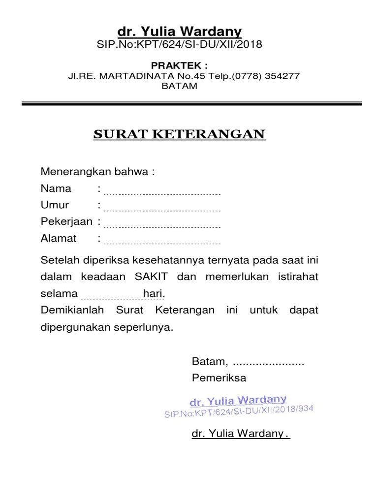 Detail Surat Keterangan Sakit Nomer 2