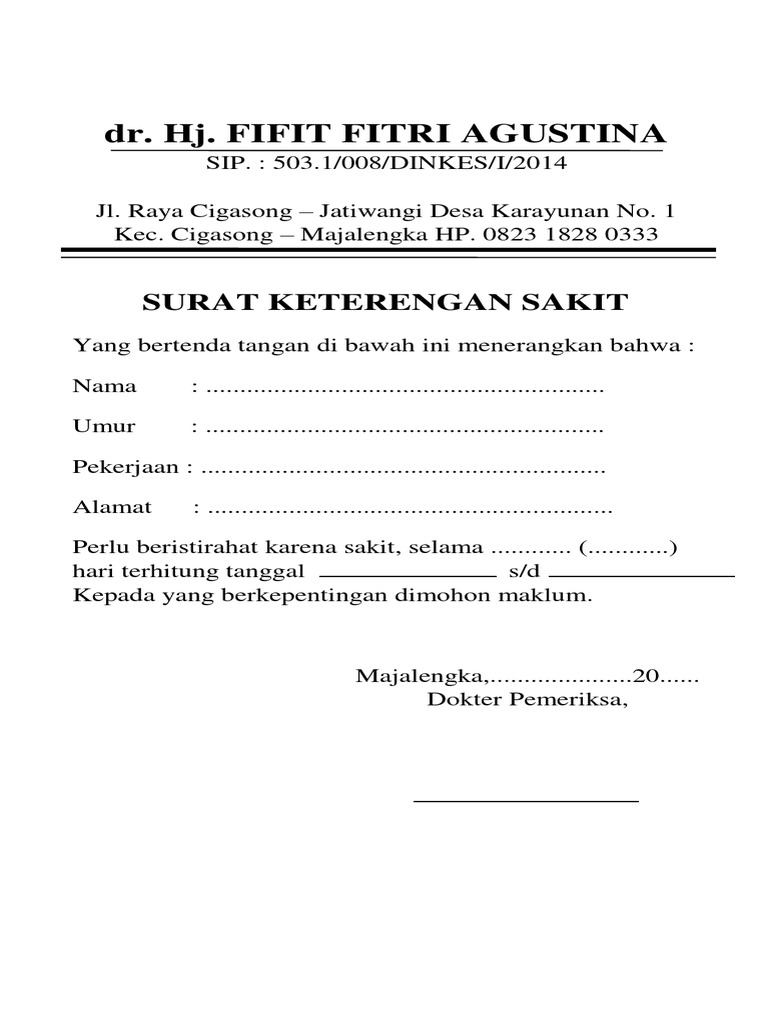 Download Surat Keterangan Sakit Nomer 39