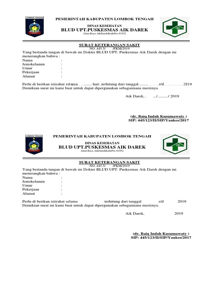 Detail Surat Keterangan Sakit Puskesmas Nomer 33