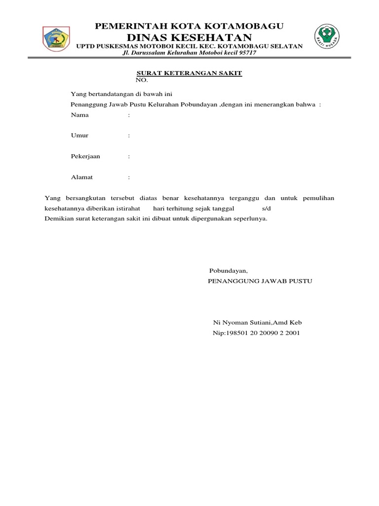 Download Surat Keterangan Sakit Puskesmas Nomer 44