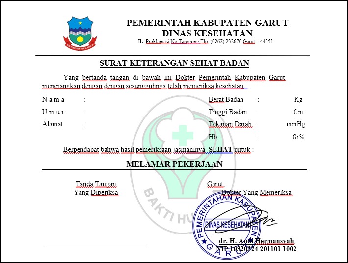 Detail Surat Keterangan Sehat Dari Dokter Pemerintah Nomer 52