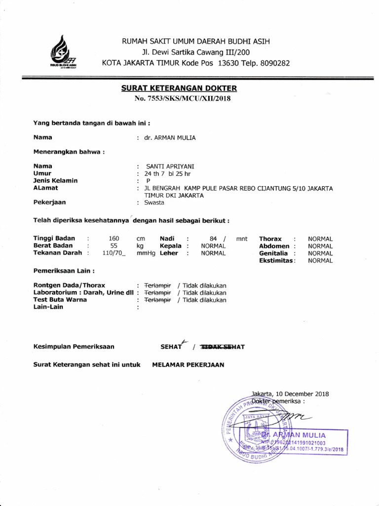 Detail Surat Keterangan Sehat Doc Nomer 18