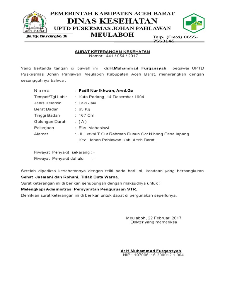 Detail Surat Keterangan Sehat Jasmani Dan Rohani Nomer 36