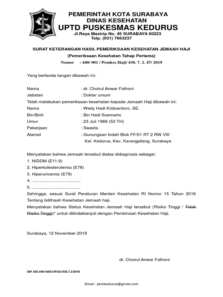 Detail Surat Keterangan Sehat Surabaya Nomer 2