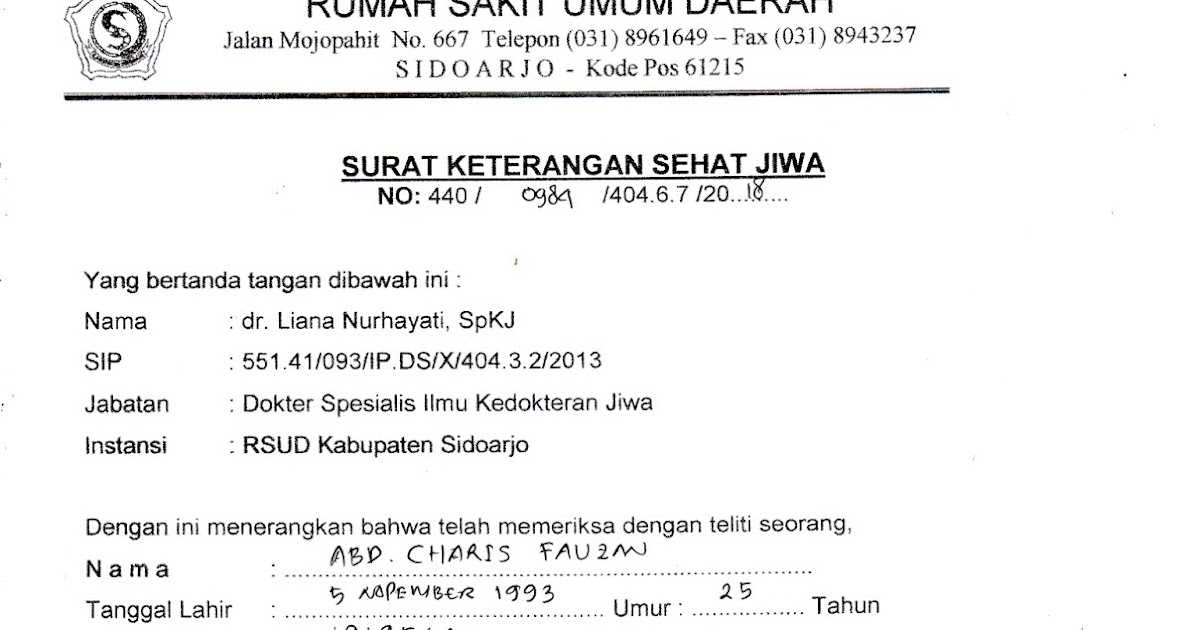 Detail Surat Keterangan Sehat Surabaya Nomer 34