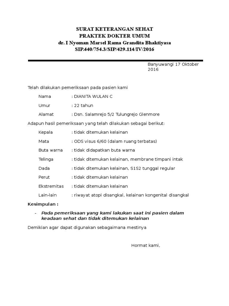 Detail Surat Keterangan Sehat Word Nomer 42