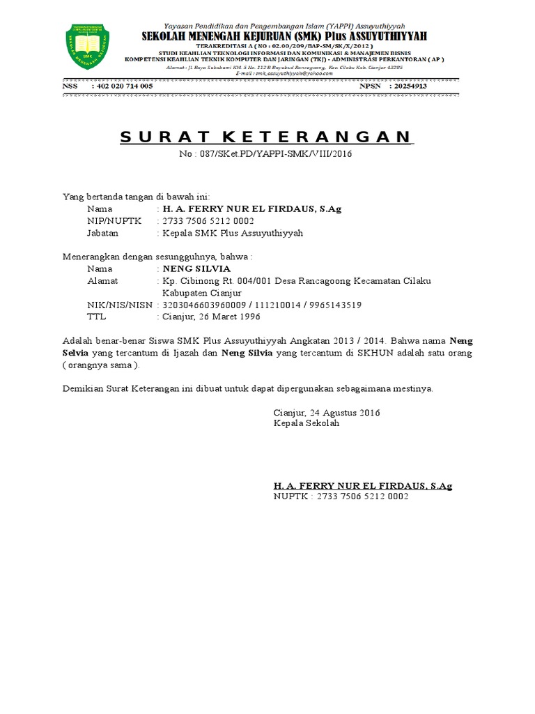 Detail Surat Keterangan Siswa Nomer 37