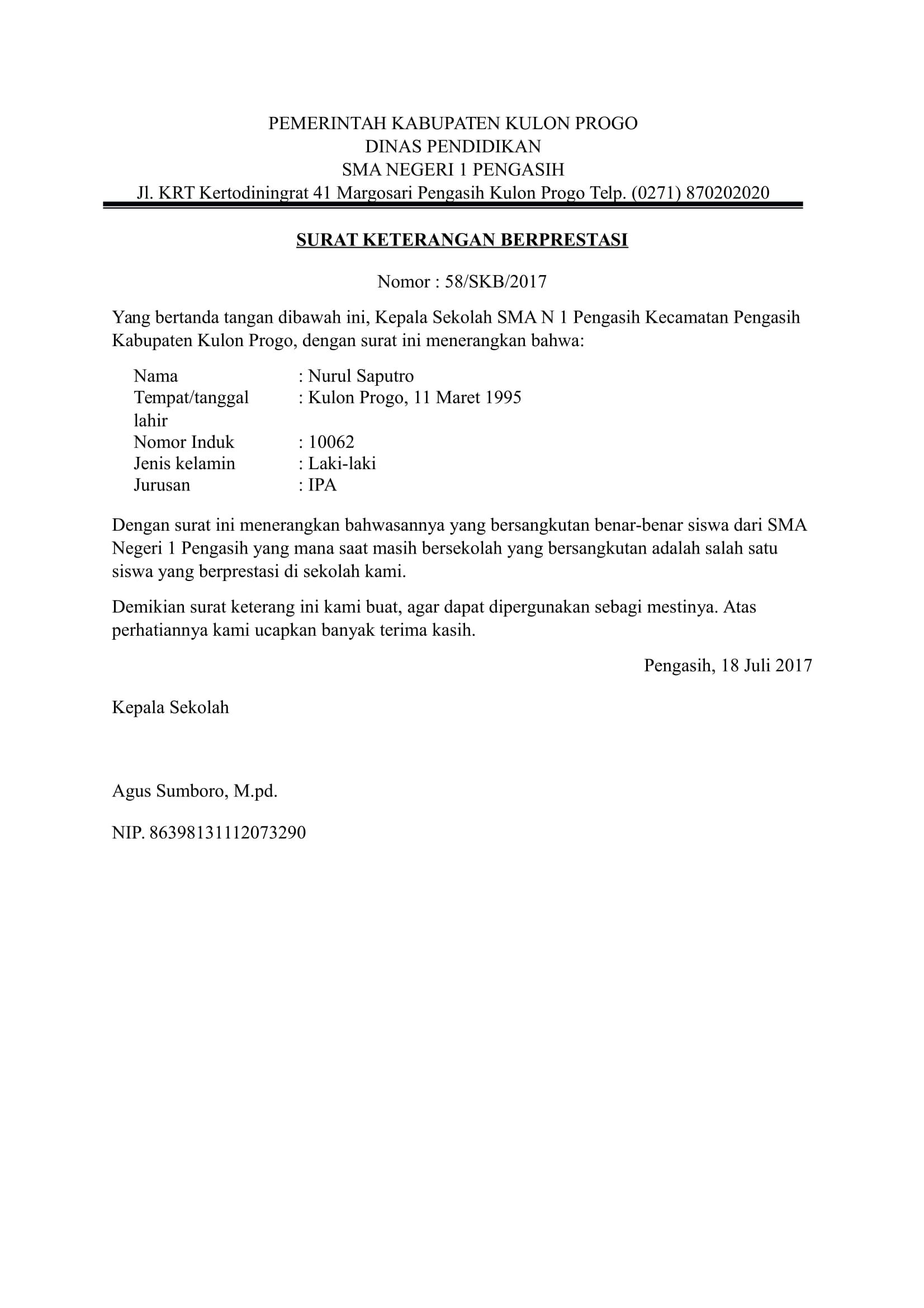 Detail Surat Keterangan Siswa Berprestasi Nomer 12