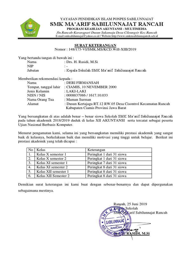Detail Surat Keterangan Siswa Berprestasi Nomer 14