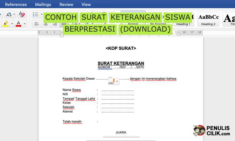 Detail Surat Keterangan Siswa Berprestasi Nomer 17