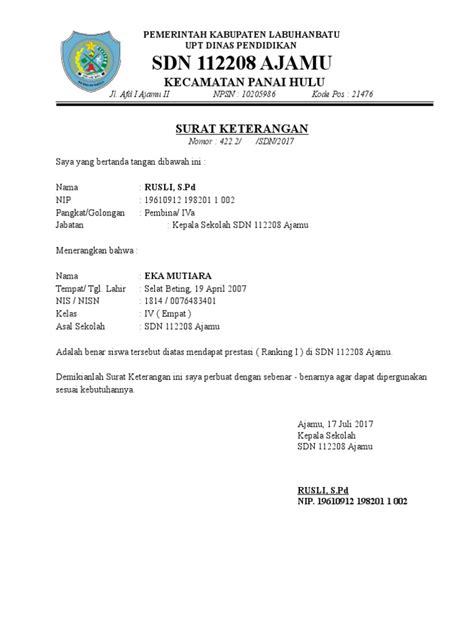 Detail Surat Keterangan Siswa Berprestasi Nomer 29