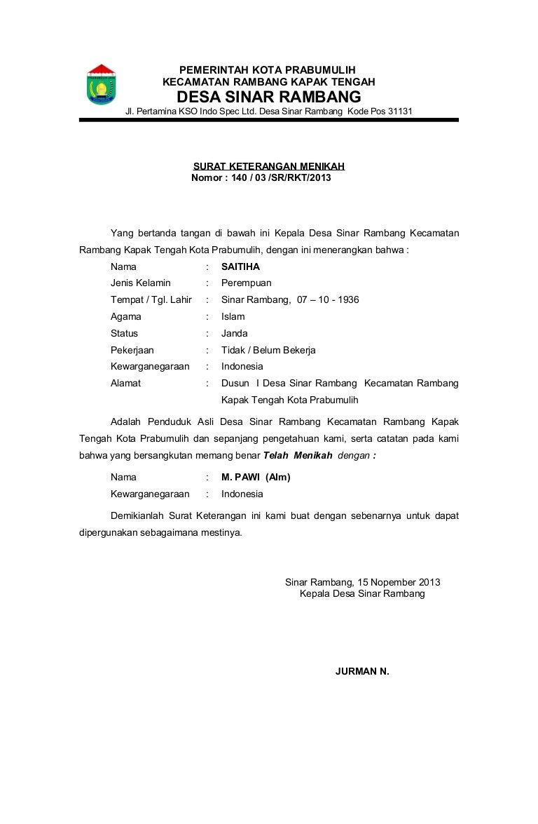 Surat Keterangan Sudah Menikah - KibrisPDR