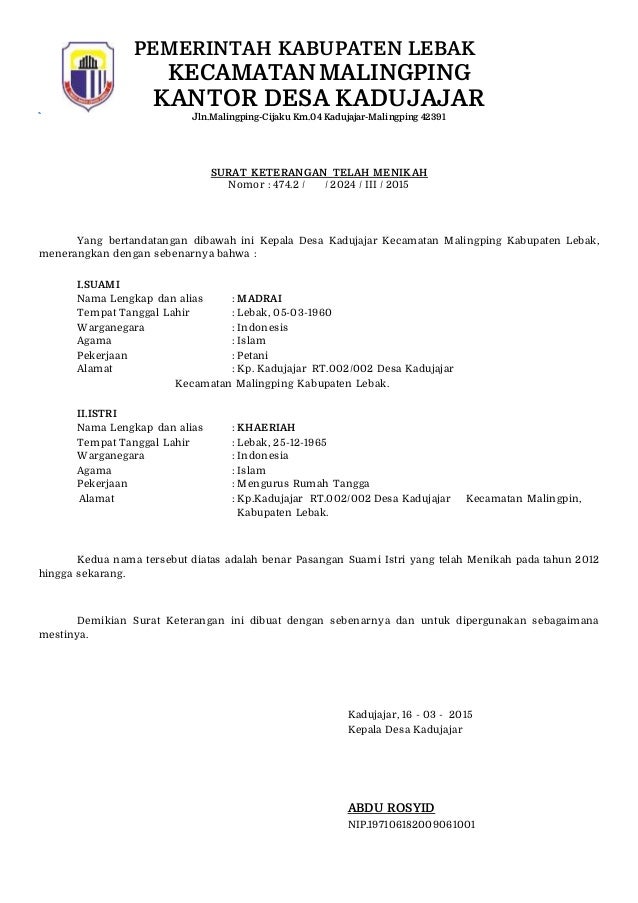 Detail Surat Keterangan Sudah Menikah Nomer 2