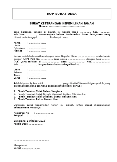 Detail Surat Keterangan Tanah Dari Kepala Desa Nomer 29