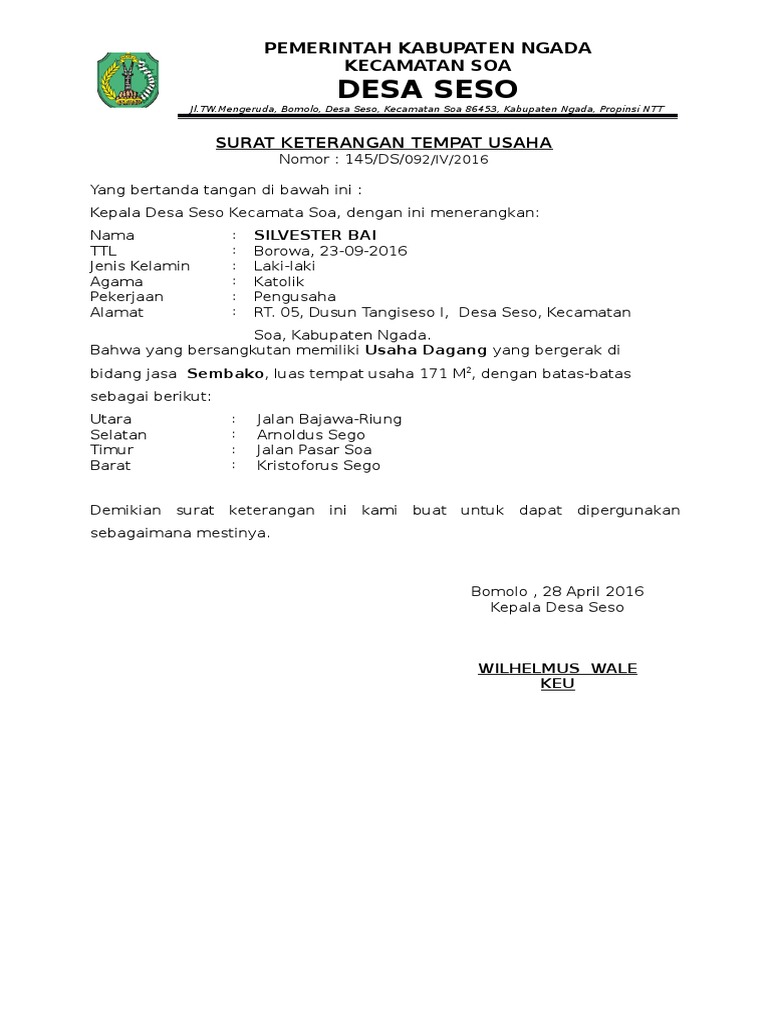 Detail Surat Keterangan Tempat Usaha Nomer 5