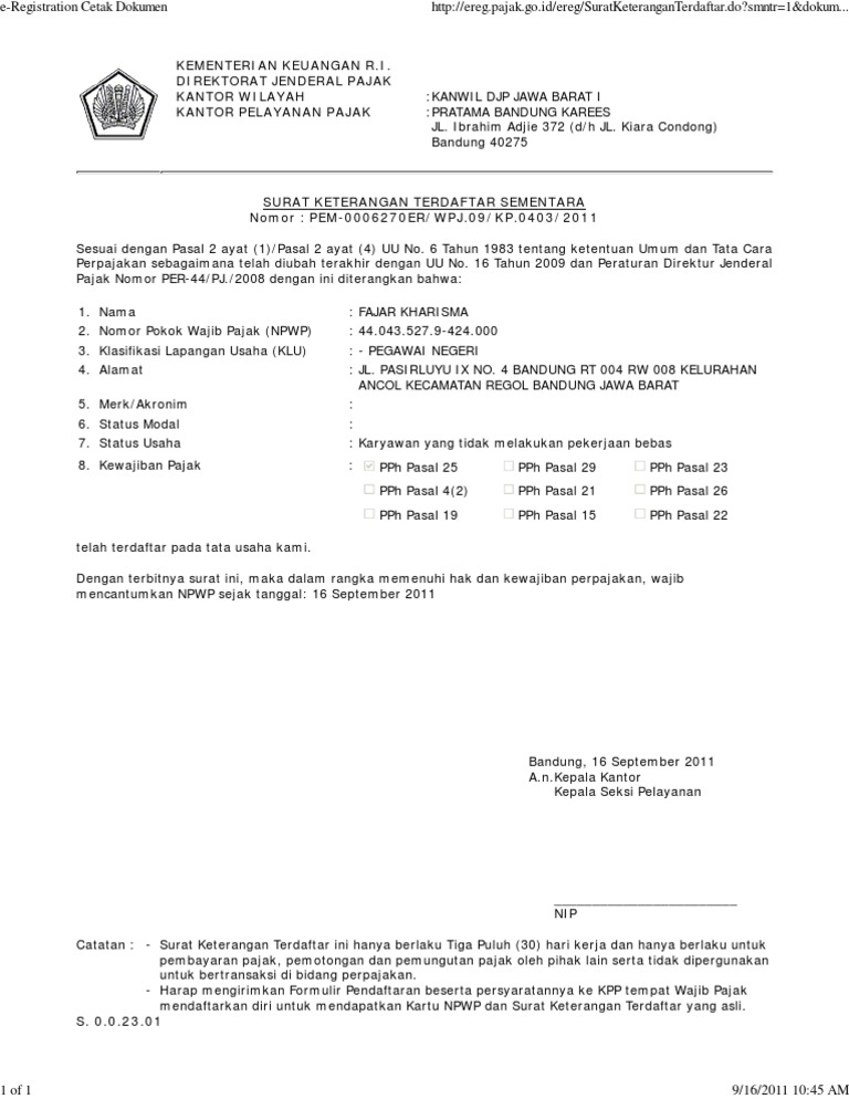 Detail Surat Keterangan Terdaftar Nomer 8